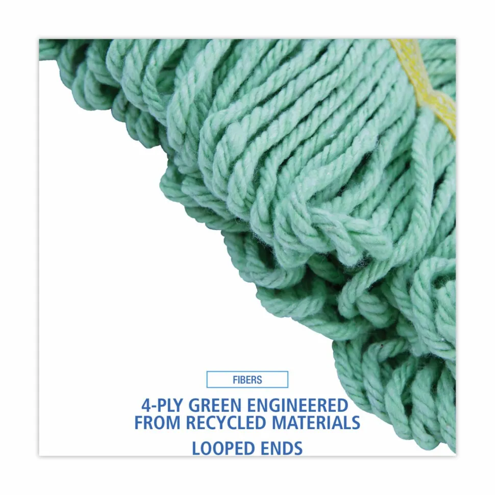 Boardwalk EcoMop Looped-End Mop Head, Recycled Fibers, Large Size, Green, 12/Carton