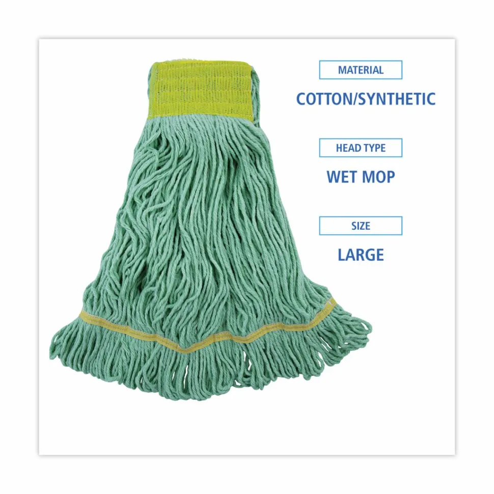 Boardwalk EcoMop Looped-End Mop Head, Recycled Fibers, Large Size, Green, 12/Carton