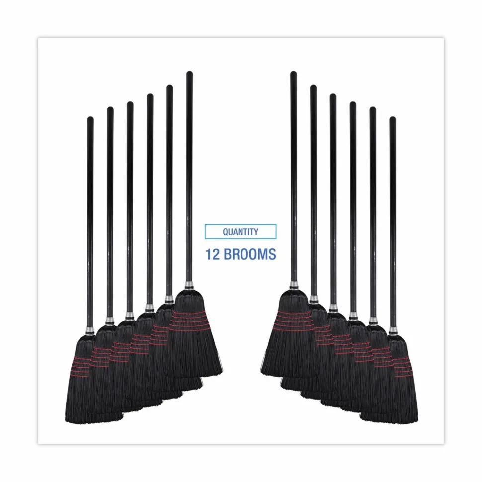 Boardwalk Flagged Tip Poly Bristle Janitor Brooms, 10 x 58.5, Wood Handle, Natural/Black, 12/Carton