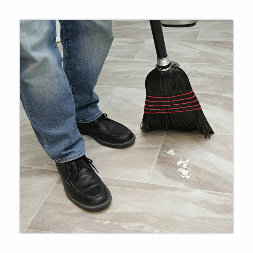 Boardwalk Flagged Tip Poly Bristle Janitor Brooms, 10 x 58.5, Wood Handle, Natural/Black, 12/Carton