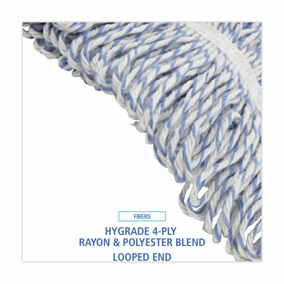 Boardwalk Floor Finish Mop Head, Narrow, Rayon/Polyester, Large, White/Blue Stripes, 12/Carton