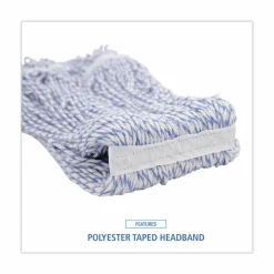 Boardwalk Floor Finish Mop Head, Narrow, Rayon/Polyester, Large, White/Blue Stripes, 12/Carton