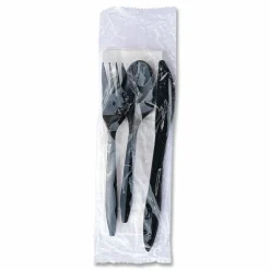 Boardwalk Four-Piece Cutlery Kit, Mediumweight, Fork/Knife/Napkin/Spoon, Plastic, 6.38
