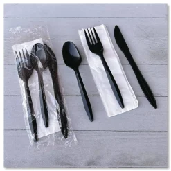 Boardwalk Four-Piece Cutlery Kit, Mediumweight, Fork/Knife/Napkin/Spoon, Plastic, 6.38