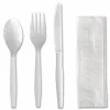 Boardwalk Four-Piece Polystyrene Cutlery Kit, Mediumweight, Fork/Knife/Napkin/Spoon, Plastic, White, 250/Carton