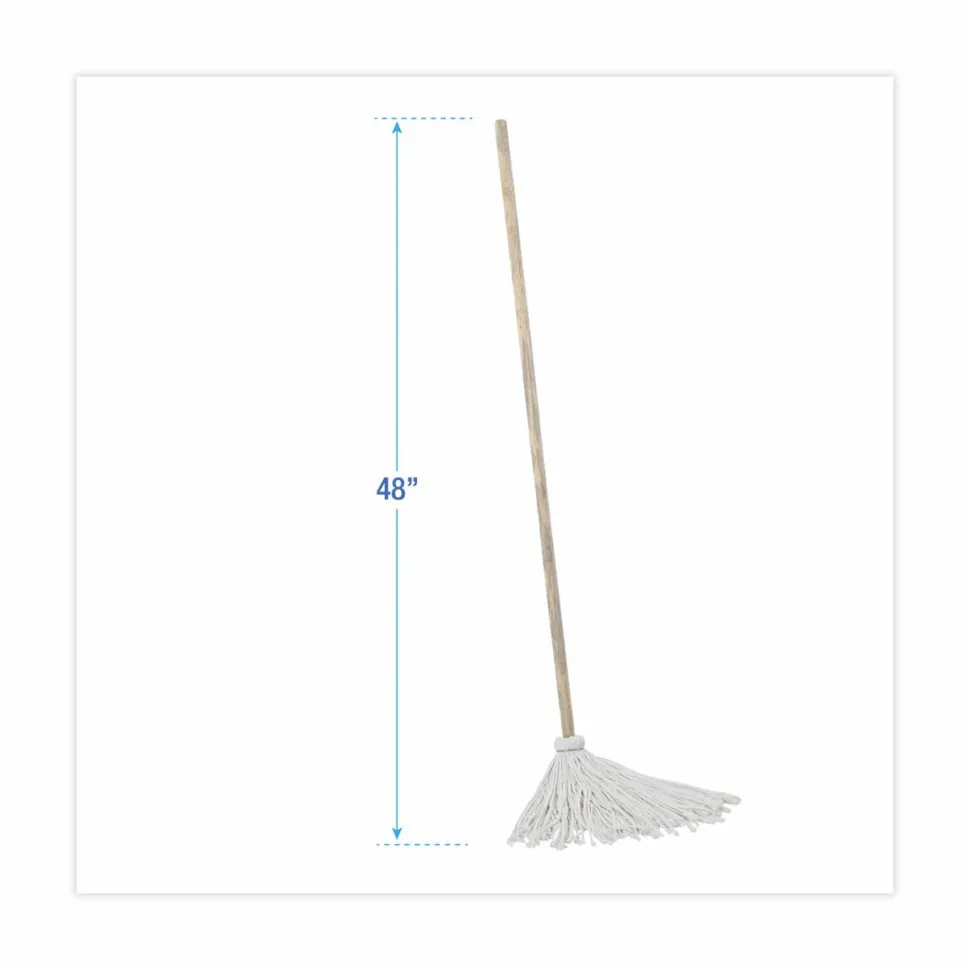 Boardwalk Handle/Deck Mops, #12 White Rayon Head, 48" Natural Wood Handle, 6/Pack