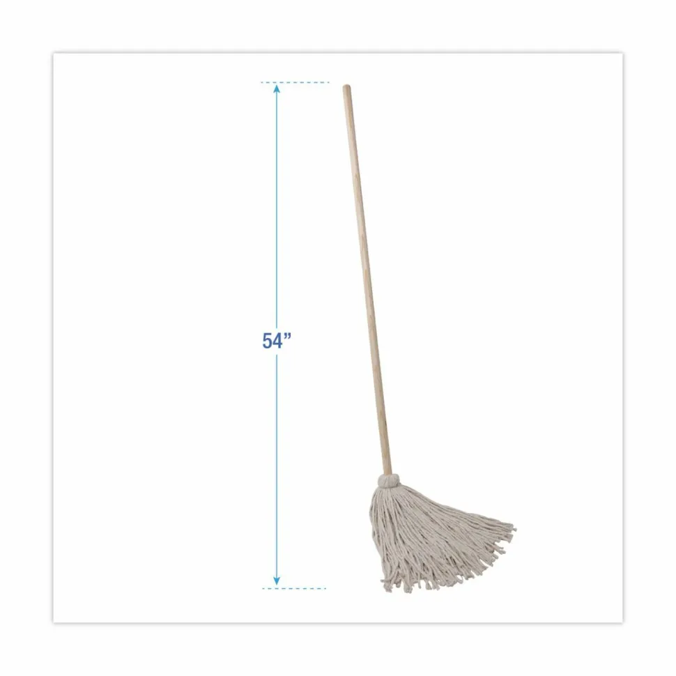 Boardwalk Handle/Deck Mops, #24 White Cotton Head, 54" Natural Wood Handle, 6/Pack
