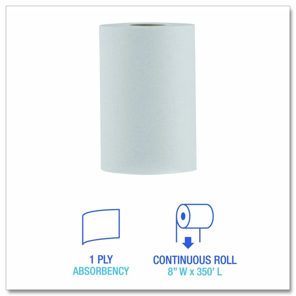 Boardwalk Hardwound Paper Towels, Nonperforated, 1-Ply, 8" x 350 ft, White, 12 Rolls/Carton