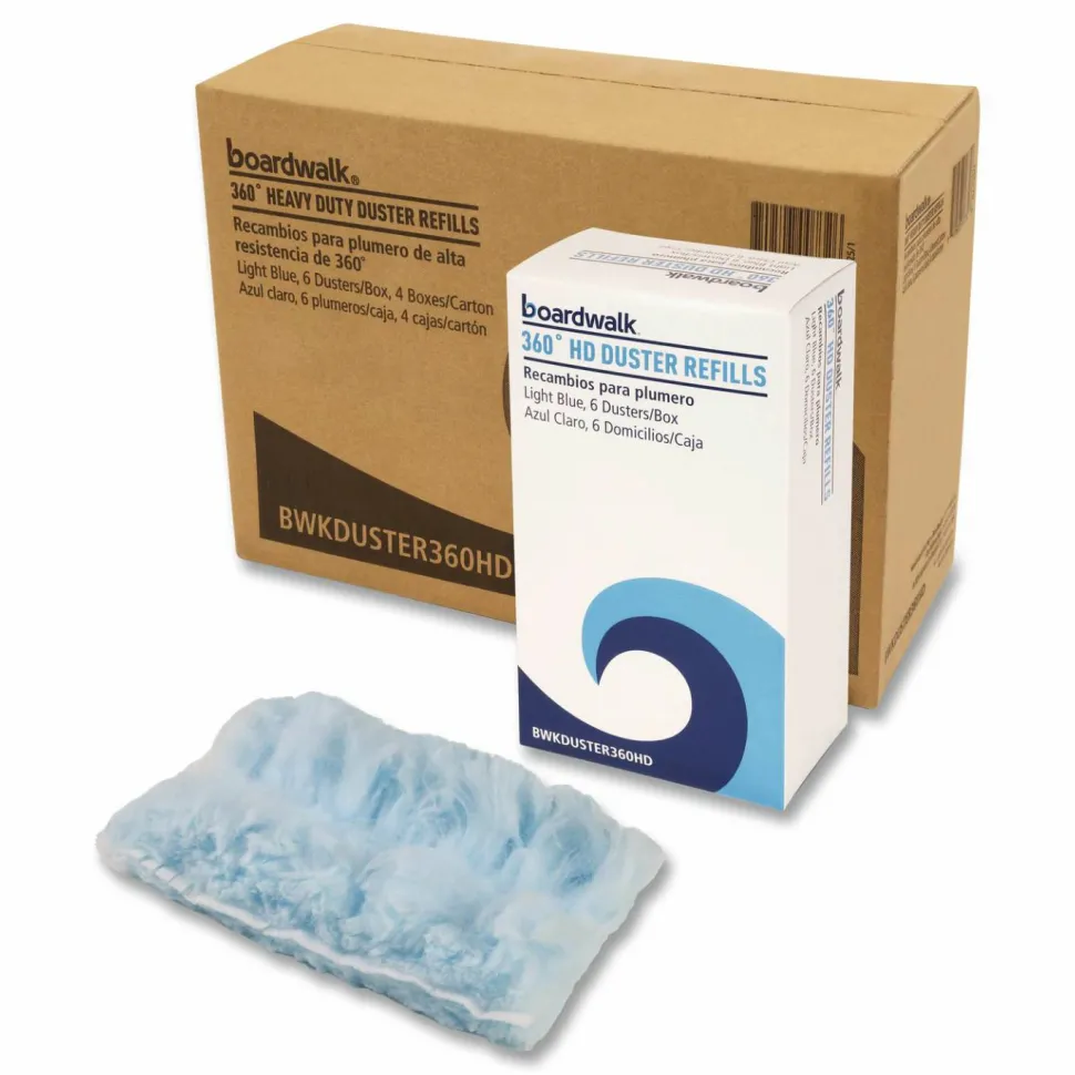Boardwalk 360 HD Duster Refills, Soft Fluffy Fibers, Light Blue, 6 Dusters/Box, 4 Boxes/Carton
