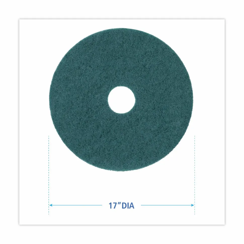Boardwalk Heavy-Duty Scrubbing Floor Pads, 17" Diameter, Green, 5/Carton