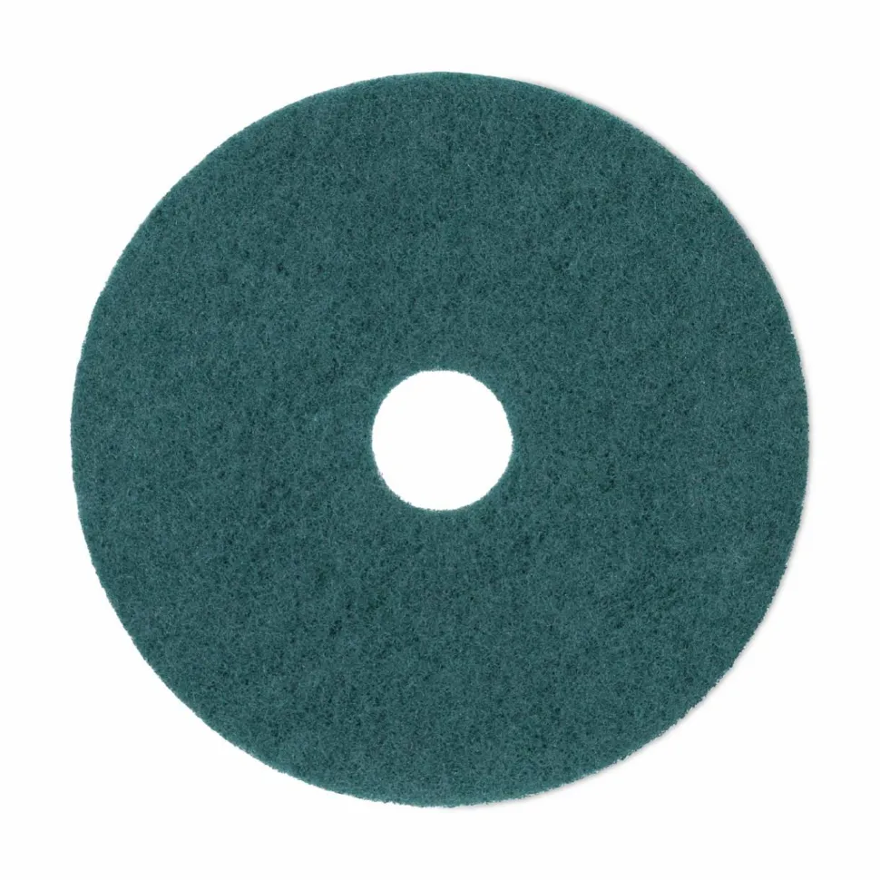 Boardwalk Heavy-Duty Scrubbing Floor Pads, 17" Diameter, Green, 5/Carton