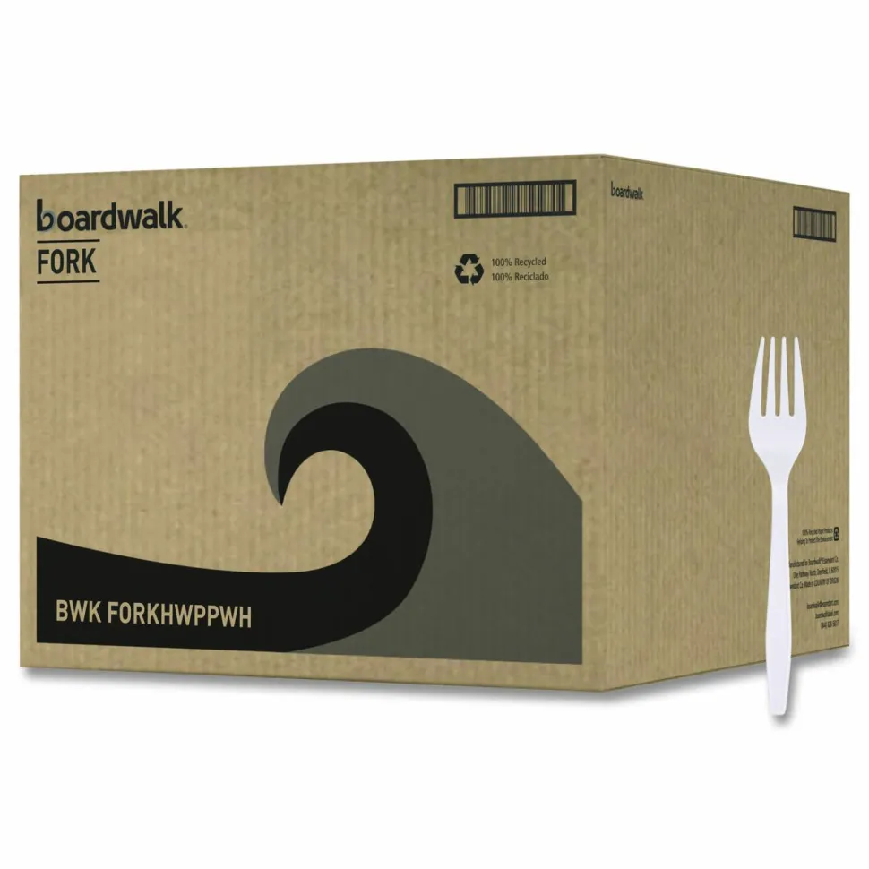 Boardwalk Heavyweight Polypropylene Cutlery, Fork, Plastic, White, 1,000/Carton