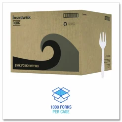 Boardwalk Heavyweight Polypropylene Cutlery, Fork, Plastic, White, 1,000/Carton