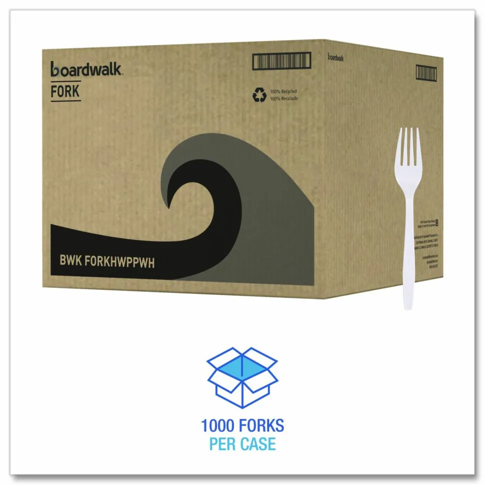 Boardwalk Heavyweight Polypropylene Cutlery, Fork, Plastic, White, 1,000/Carton