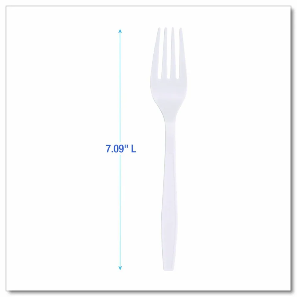 Boardwalk Heavyweight Polypropylene Cutlery, Fork, Plastic, White, 1,000/Carton