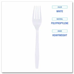 Boardwalk Heavyweight Polypropylene Cutlery, Fork, Plastic, White, 1,000/Carton