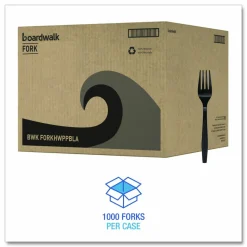 Boardwalk Heavyweight Polypropylene Cutlery, Fork, Plastic, Black, 1,000/Carton