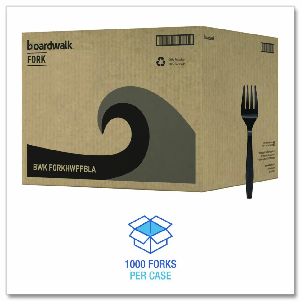 Boardwalk Heavyweight Polypropylene Cutlery, Fork, Plastic, Black, 1,000/Carton