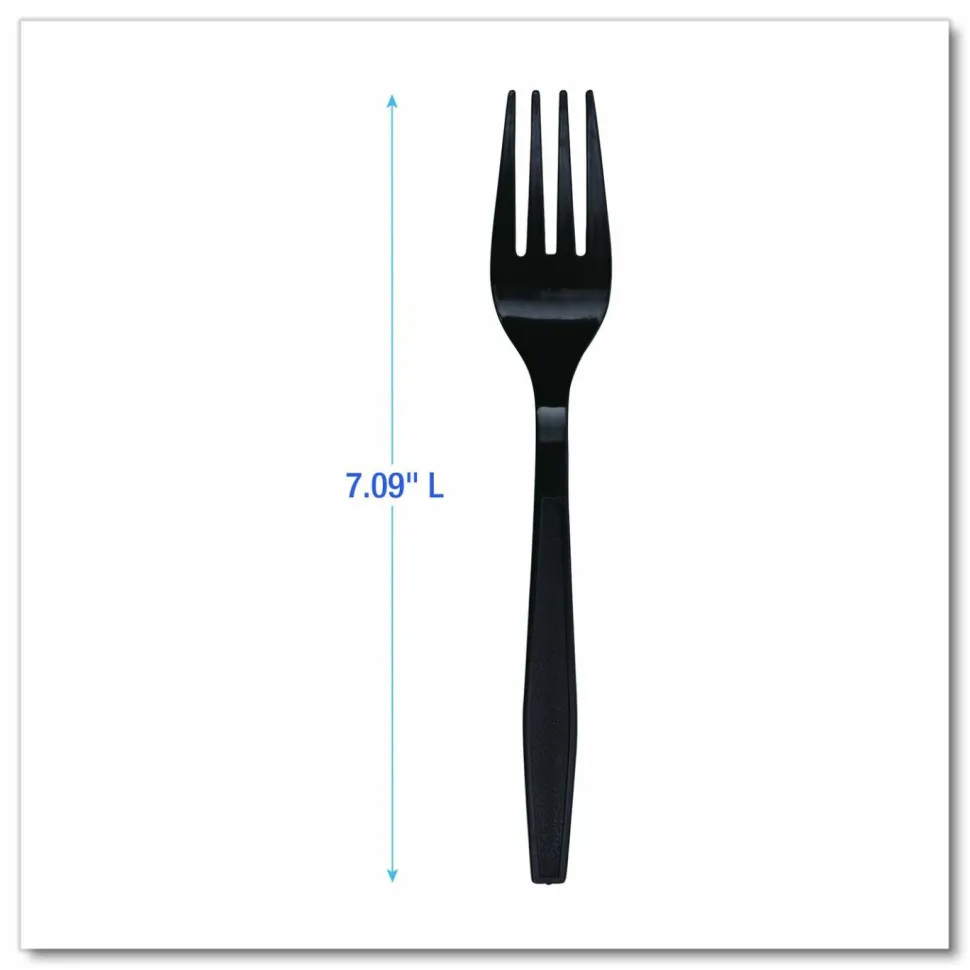 Boardwalk Heavyweight Polypropylene Cutlery, Fork, Plastic, Black, 1,000/Carton