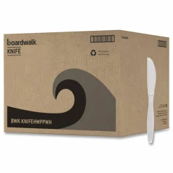 Boardwalk Heavyweight Polypropylene Cutlery, Knife, Plastic, White, 1,000/Carton
