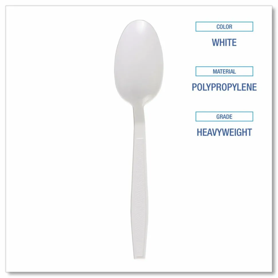 Boardwalk Heavyweight Polypropylene Cutlery, Spoon, Plastic, White, 1,000/Carton