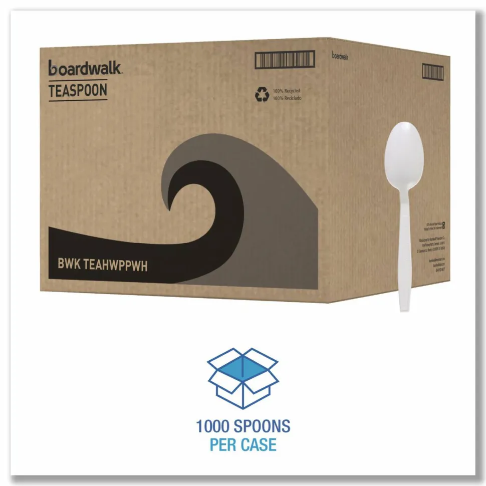 Boardwalk Heavyweight Polypropylene Cutlery, Spoon, Plastic, White, 1,000/Carton