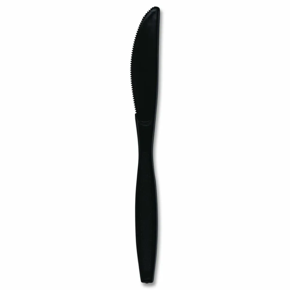 Boardwalk Heavyweight Polypropylene Cutlery, Knife, Plastic, Black, 1,000/Carton