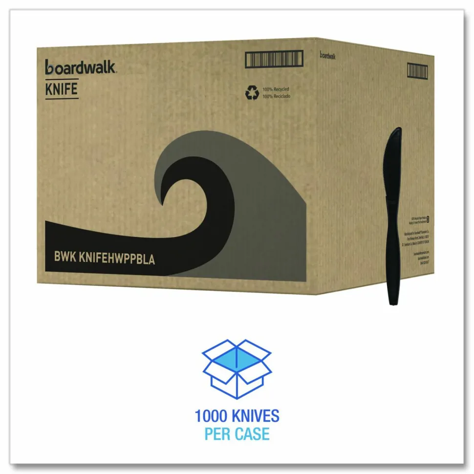 Boardwalk Heavyweight Polypropylene Cutlery, Knife, Plastic, Black, 1,000/Carton