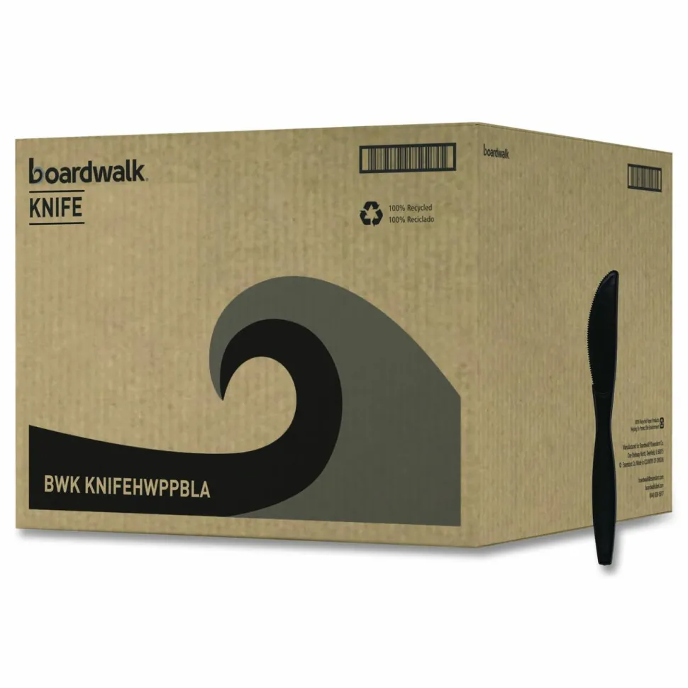 Boardwalk Heavyweight Polypropylene Cutlery, Knife, Plastic, Black, 1,000/Carton