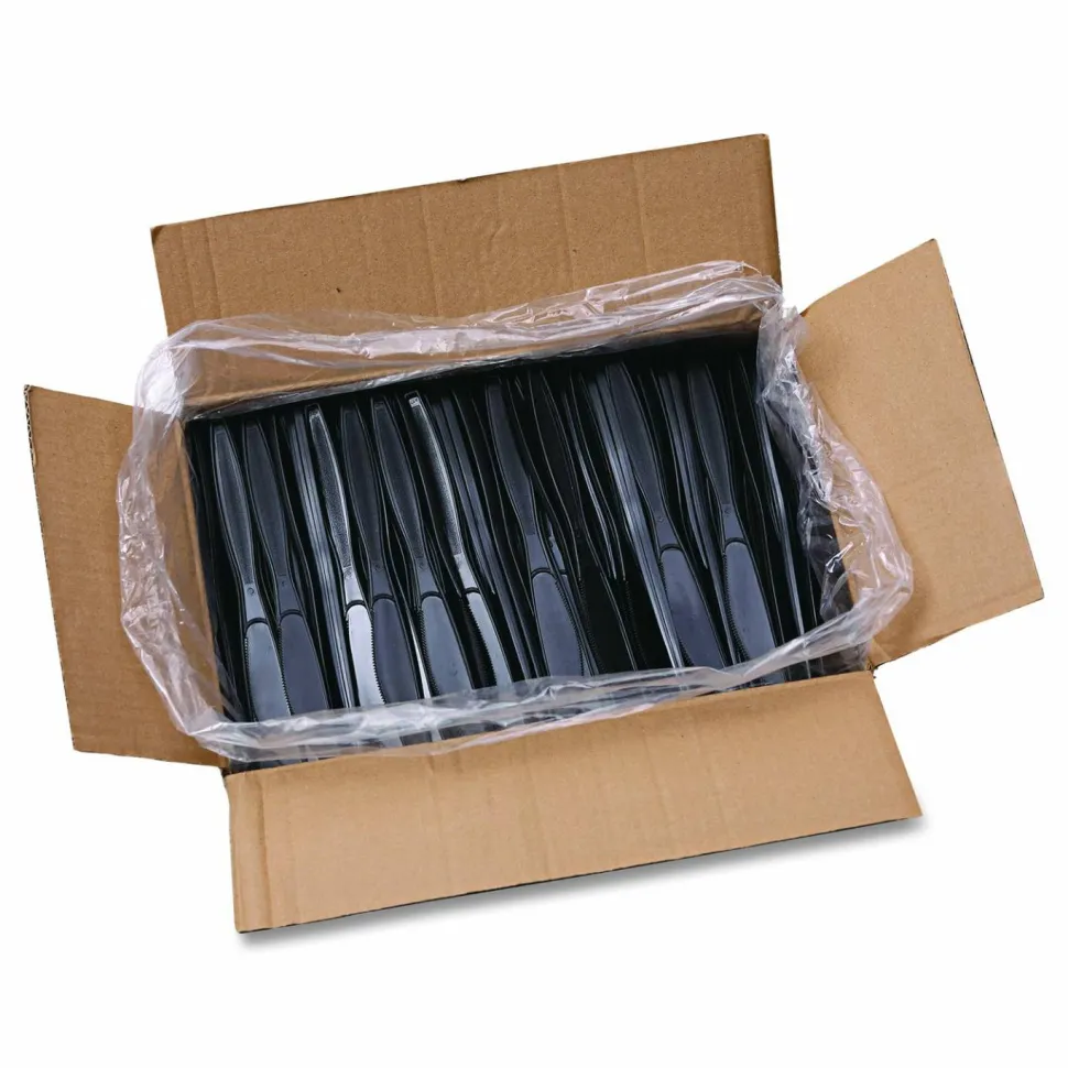 Boardwalk Heavyweight Polypropylene Cutlery, Knife, Plastic, Black, 1,000/Carton