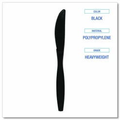 Boardwalk Heavyweight Polypropylene Cutlery, Knife, Plastic, Black, 1,000/Carton