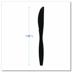 Boardwalk Heavyweight Polypropylene Cutlery, Knife, Plastic, Black, 1,000/Carton