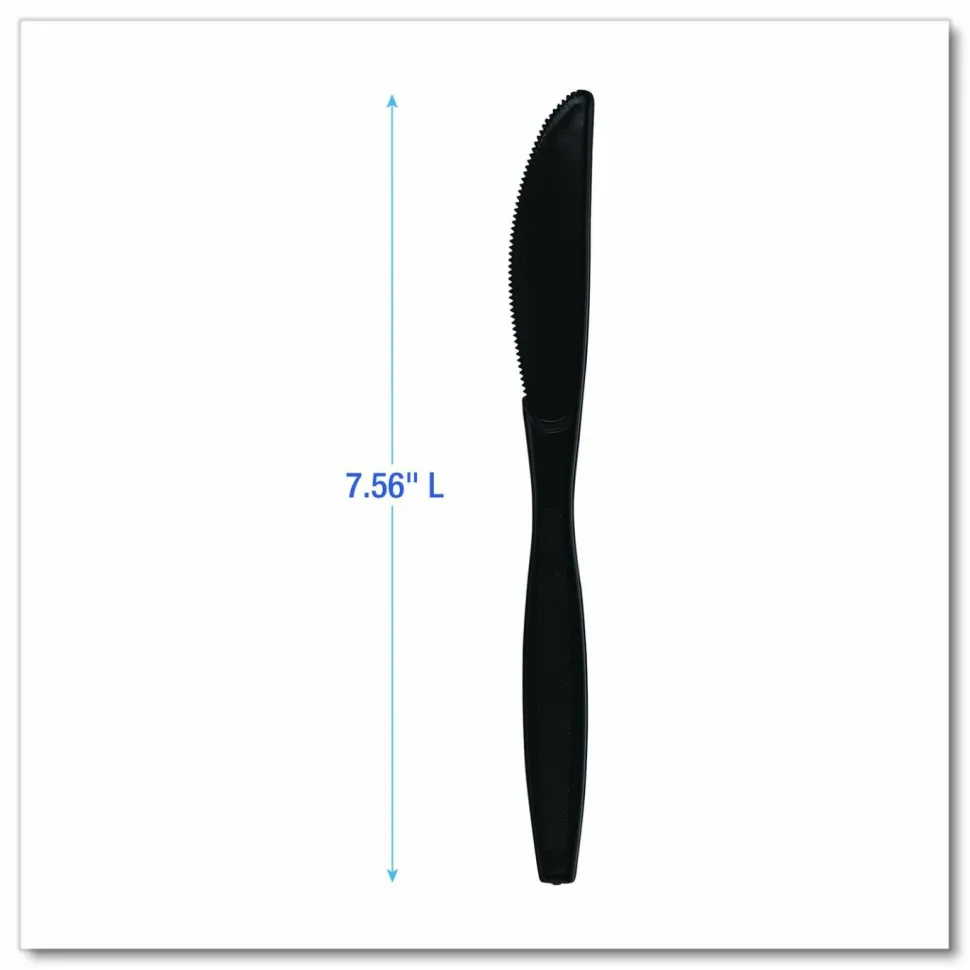 Boardwalk Heavyweight Polypropylene Cutlery, Knife, Plastic, Black, 1,000/Carton