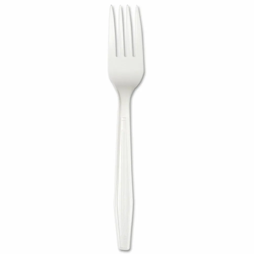 Boardwalk Heavyweight Polystyrene Cutlery, Fork, Plastic, White, 1,000/Carton