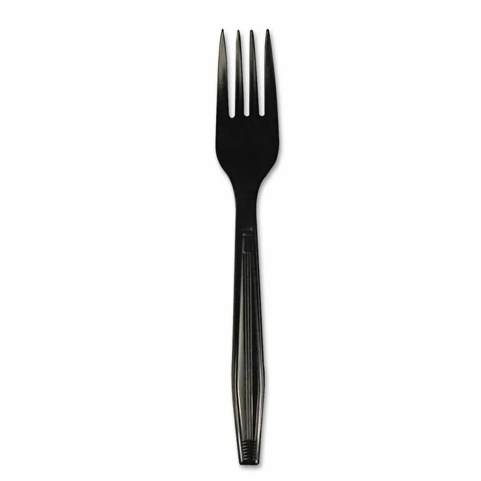 Boardwalk Heavyweight Polystyrene Cutlery, Fork, Plastic, Black, 1,000/Carton