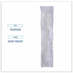 Boardwalk Heavyweight Wrapped Polypropylene Cutlery, Spoon, Plastic, White, 1,000/Carton