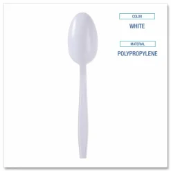 Boardwalk Heavyweight Wrapped Polypropylene Cutlery, Spoon, Plastic, White, 1,000/Carton