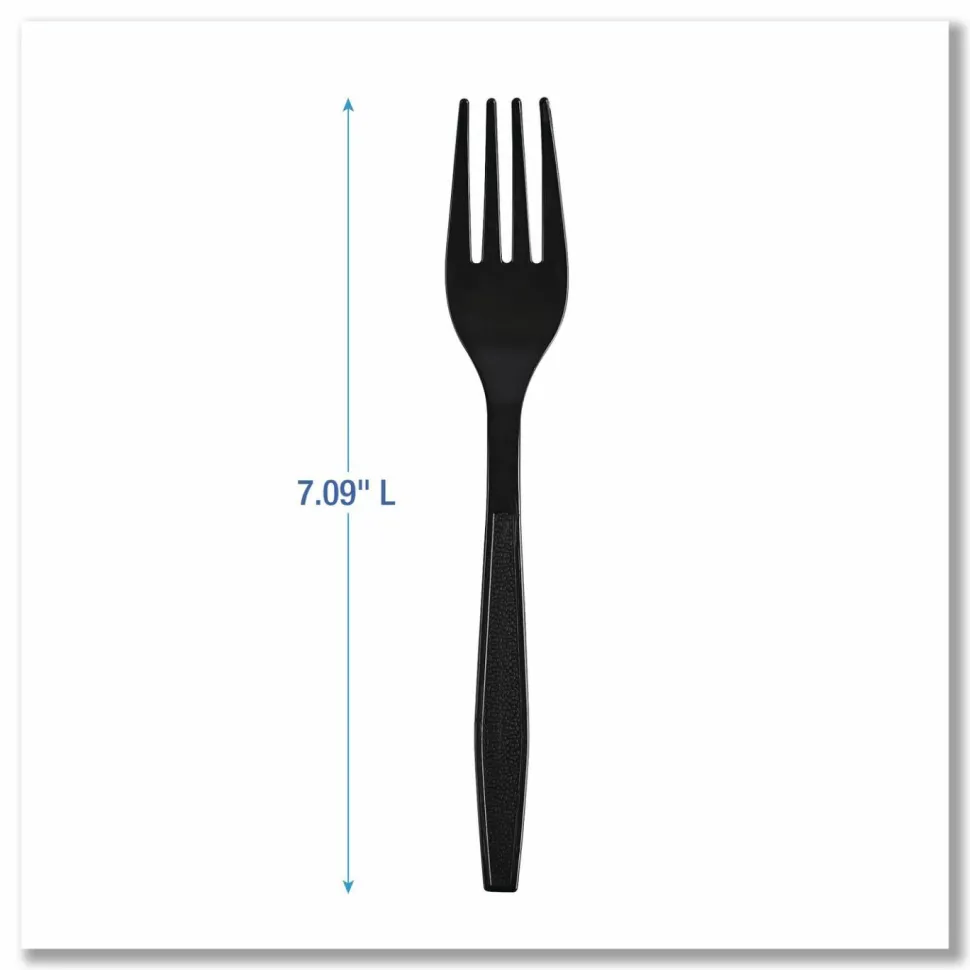 Boardwalk Heavyweight Wrapped Polypropylene Cutlery, Fork, Plastic, Black, 1,000/Carton