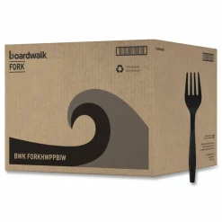 Boardwalk Heavyweight Wrapped Polypropylene Cutlery, Fork, Plastic, Black, 1,000/Carton