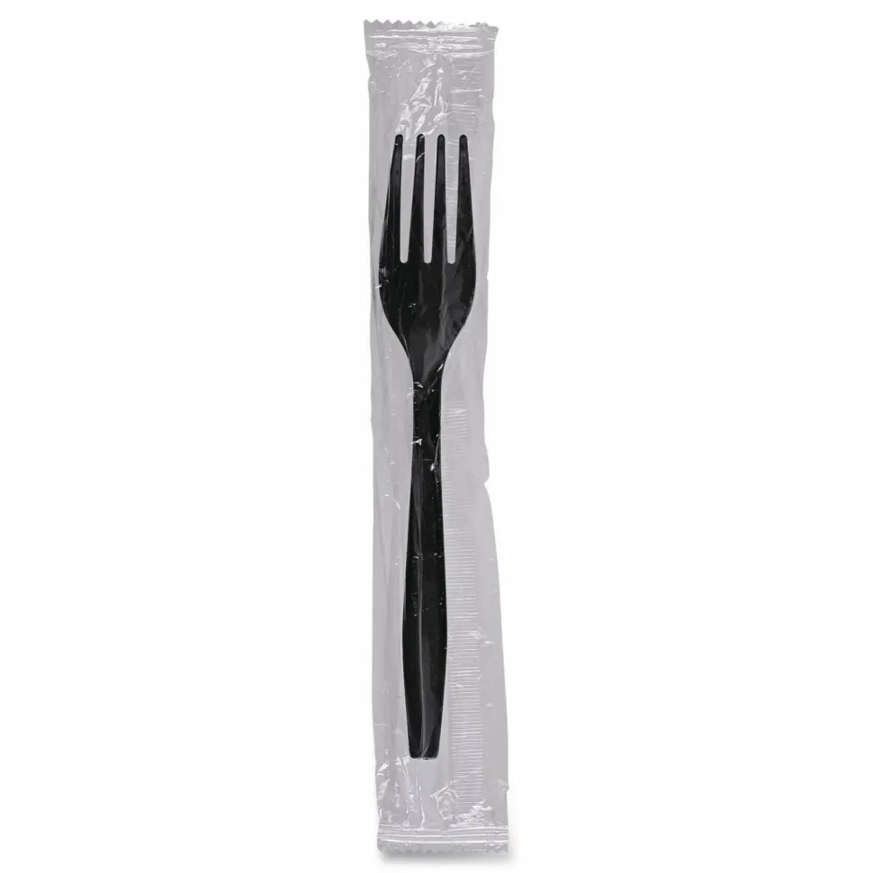 Boardwalk Heavyweight Wrapped Polypropylene Cutlery, Fork, Plastic, Black, 1,000/Carton