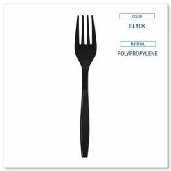 Boardwalk Heavyweight Wrapped Polypropylene Cutlery, Fork, Plastic, Black, 1,000/Carton