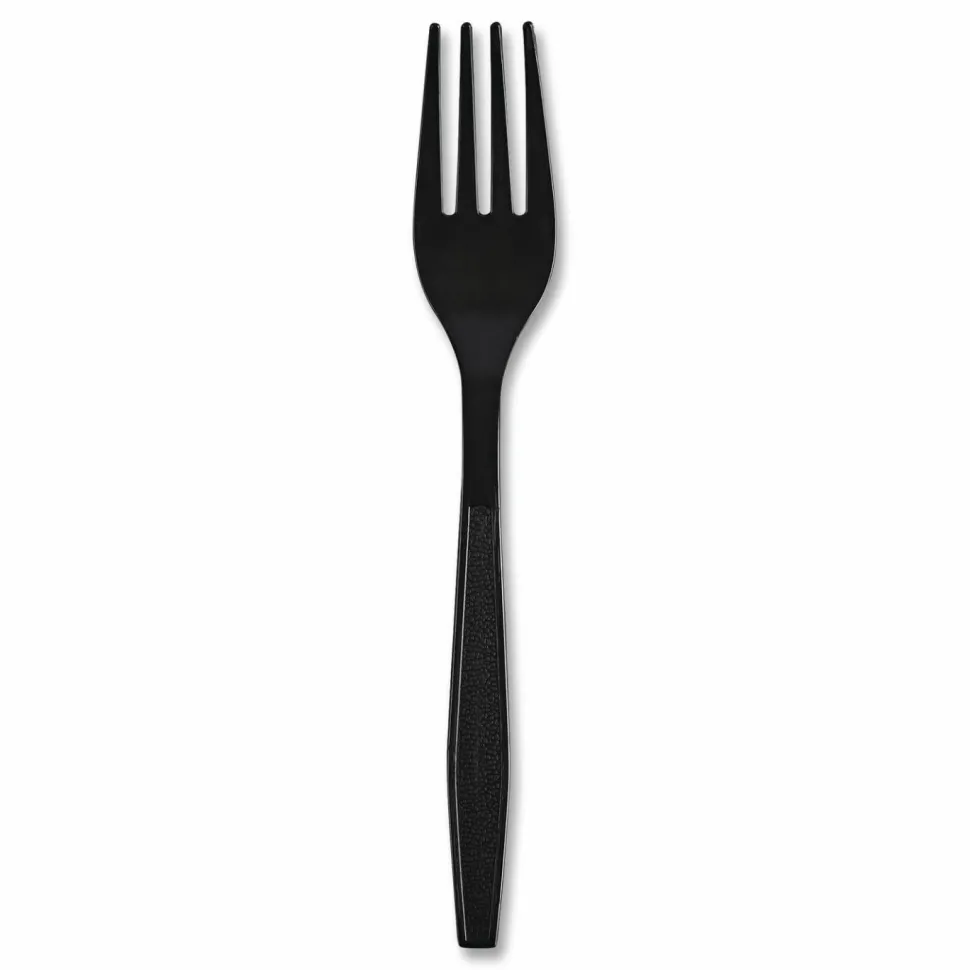 Boardwalk Heavyweight Wrapped Polypropylene Cutlery, Fork, Plastic, Black, 1,000/Carton