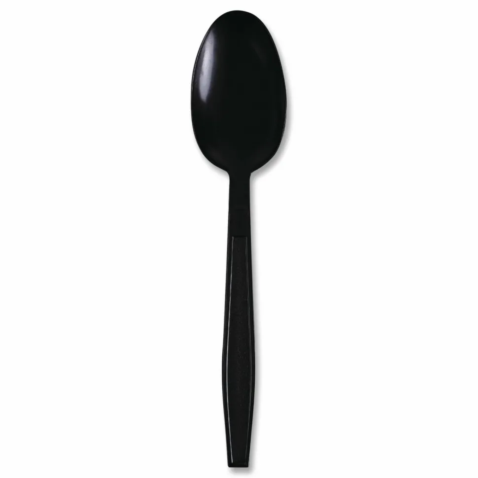Boardwalk Heavyweight Wrapped Polypropylene Cutlery, Spoon, Plastic, Black, 1,000/Carton