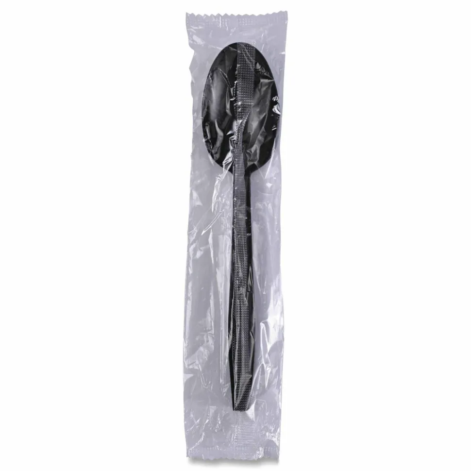 Boardwalk Heavyweight Wrapped Polypropylene Cutlery, Spoon, Plastic, Black, 1,000/Carton