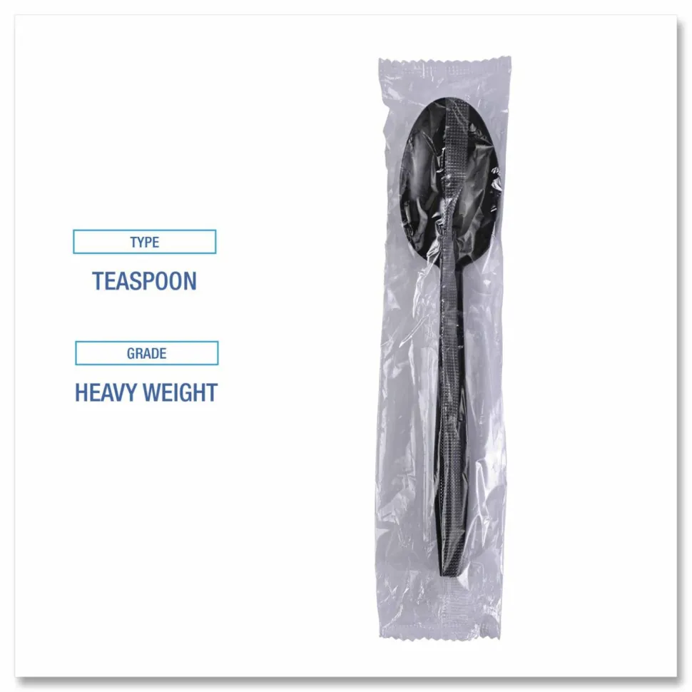 Boardwalk Heavyweight Wrapped Polypropylene Cutlery, Spoon, Plastic, Black, 1,000/Carton