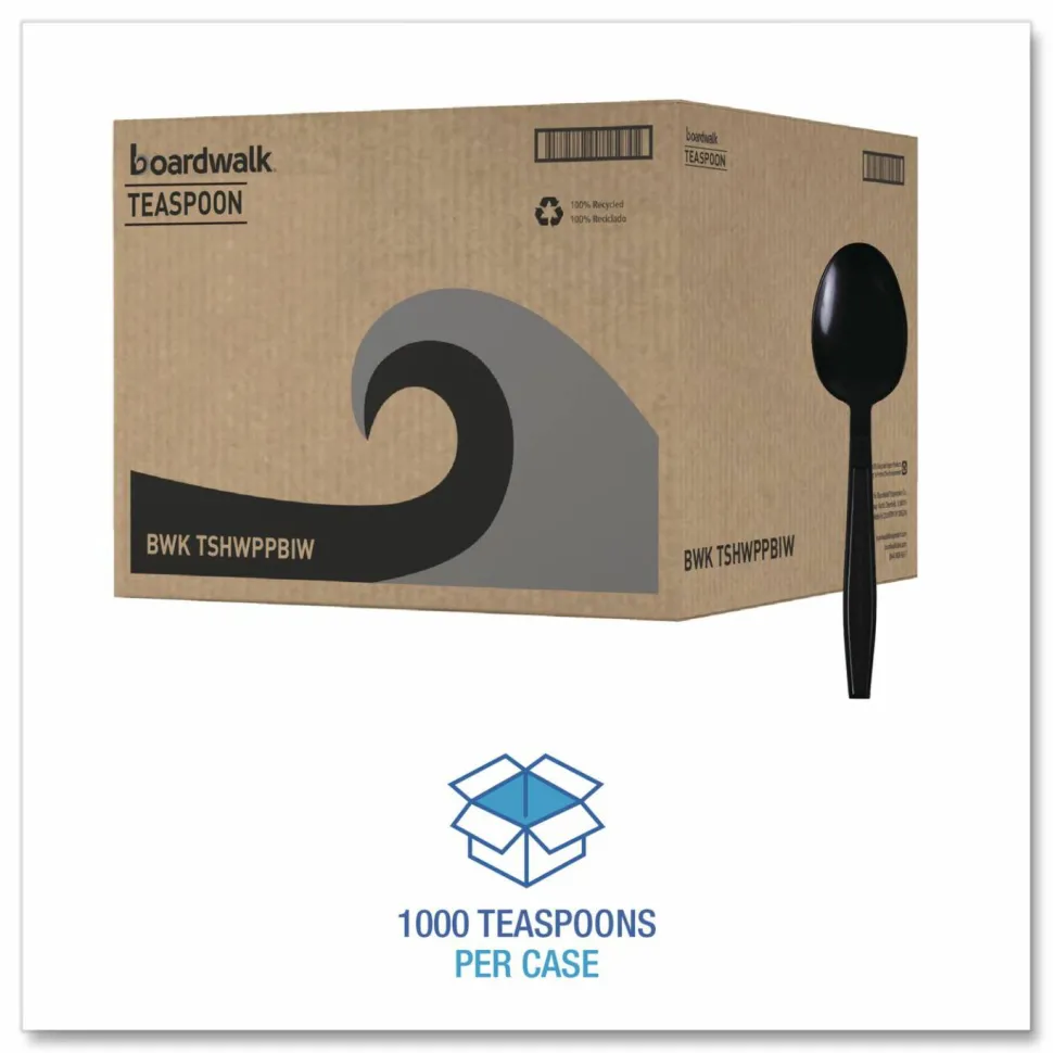 Boardwalk Heavyweight Wrapped Polypropylene Cutlery, Spoon, Plastic, Black, 1,000/Carton
