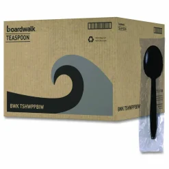 Boardwalk Heavyweight Wrapped Polypropylene Cutlery, Spoon, Plastic, Black, 1,000/Carton