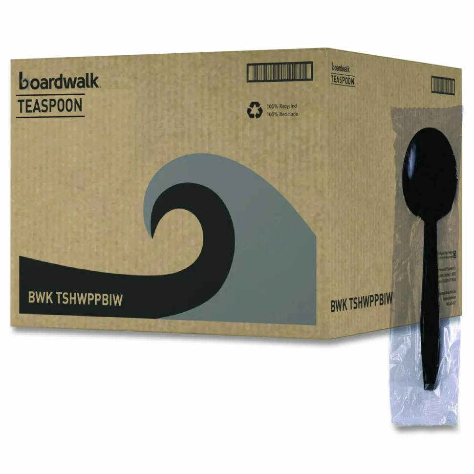 Boardwalk Heavyweight Wrapped Polypropylene Cutlery, Spoon, Plastic, Black, 1,000/Carton