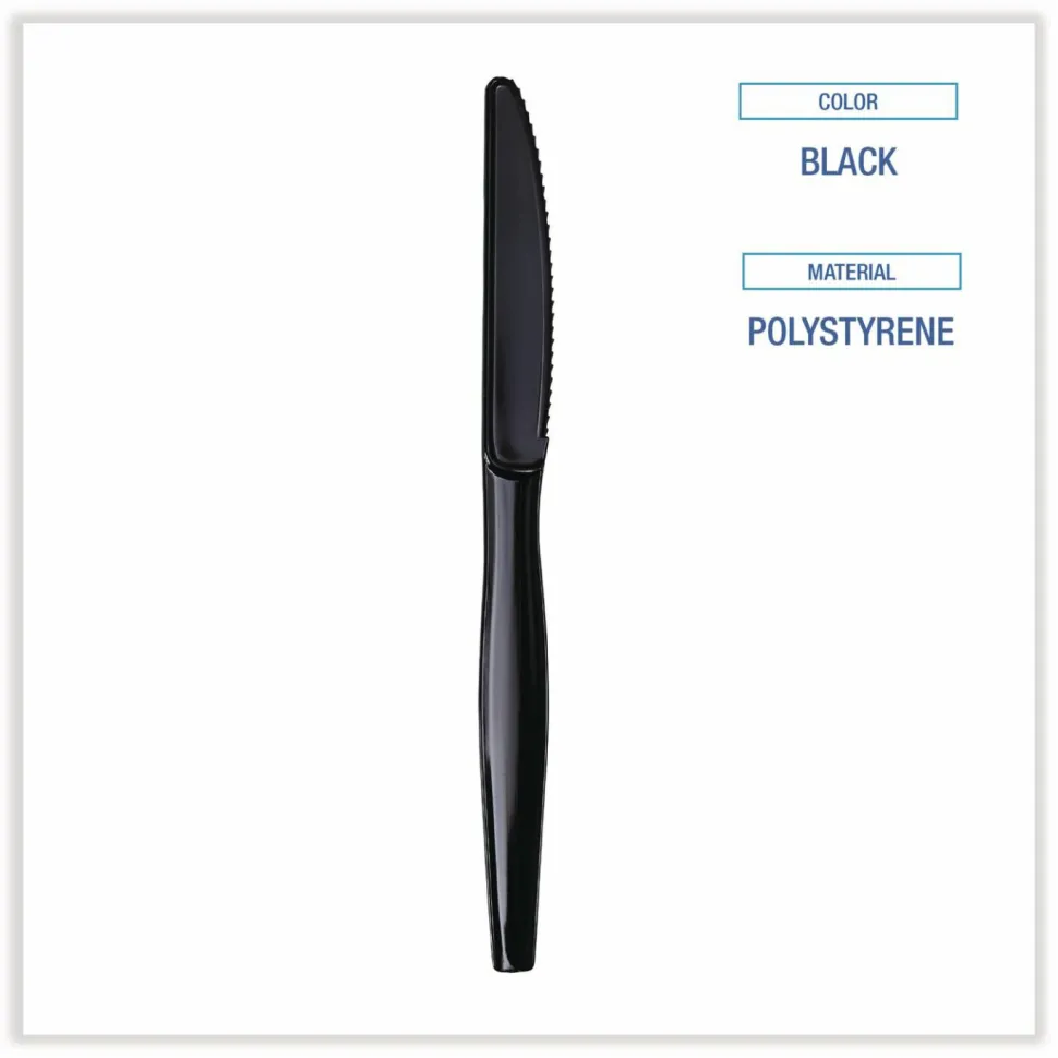 Boardwalk Heavyweight Wrapped Polypropylene Cutlery, Knife, Plastic, Black, 1,000/Carton