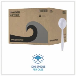 Boardwalk Heavyweight Wrapped Polypropylene Cutlery, Soup Spoon, Plastic, White, 1,000/Carton